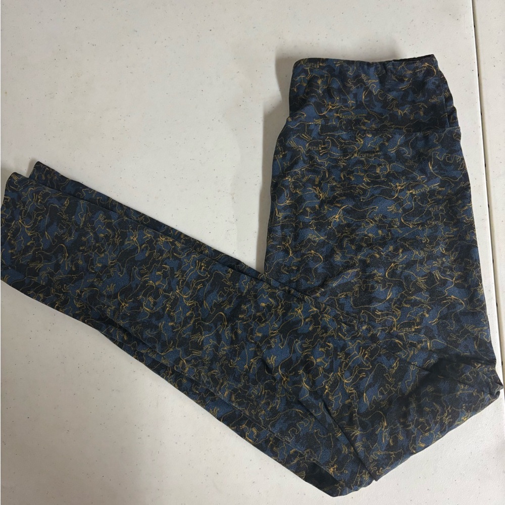 LuLaRoe OS Leggings Blue Gold‎ Animal Outline Print Buttery Soft High Waisted
